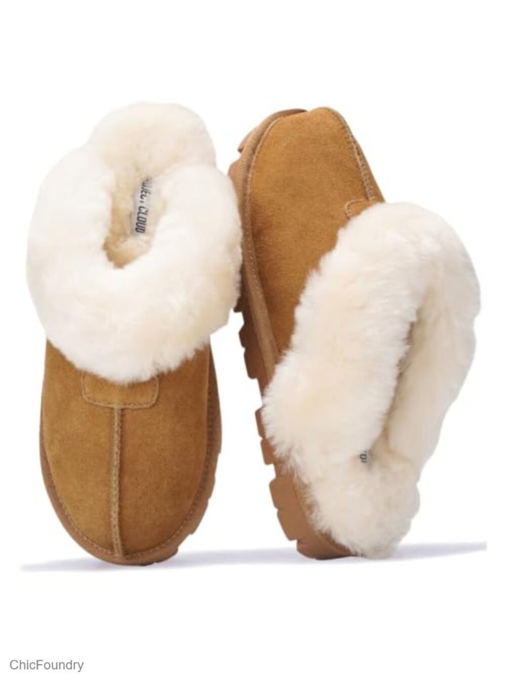 Genuine Leather Womens Fur-Lined Clog Slippers Memory Foam